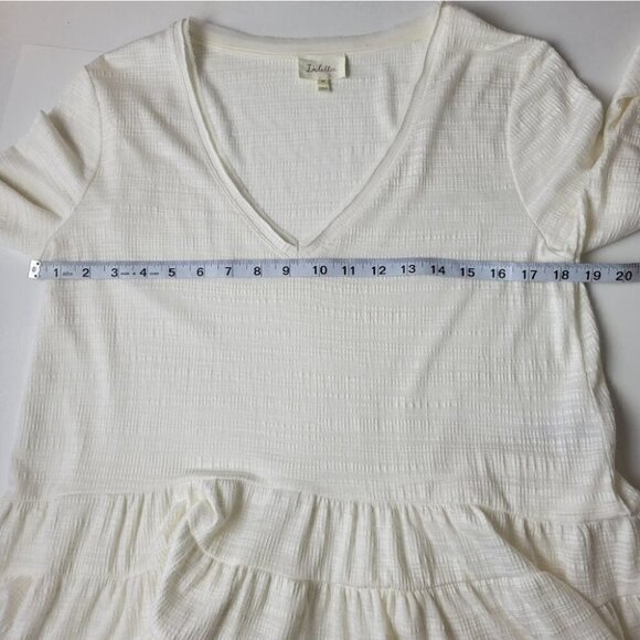 𝅺deletta Anthropologie Thea Peplum Tierd Ruffle Long Sleeve Top Ivory XS - Picture 9 of 12